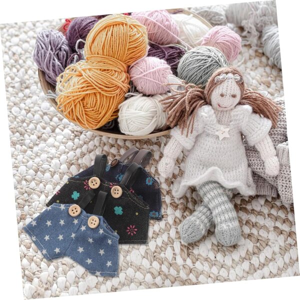 3 Vestiti per Pupazzi Kawaii in Tessuto Morbido Salopette Orsetto Denim Mini DIY