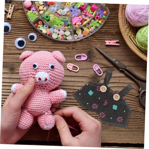 3 Vestiti per Pupazzi Kawaii in Tessuto Morbido Salopette Orsetto Denim Mini DIY