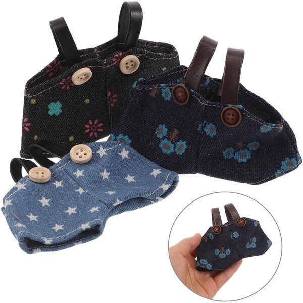 3 Vestiti per Pupazzi Kawaii in Tessuto Morbido Salopette Orsetto Denim Mini DIY