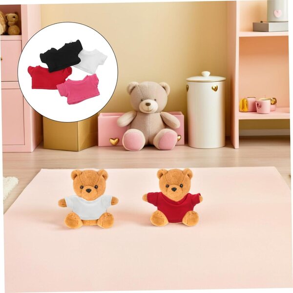 WOONEKY 4 Magliette Miniatura con Orsetto per Bambole e Peluche Colorate