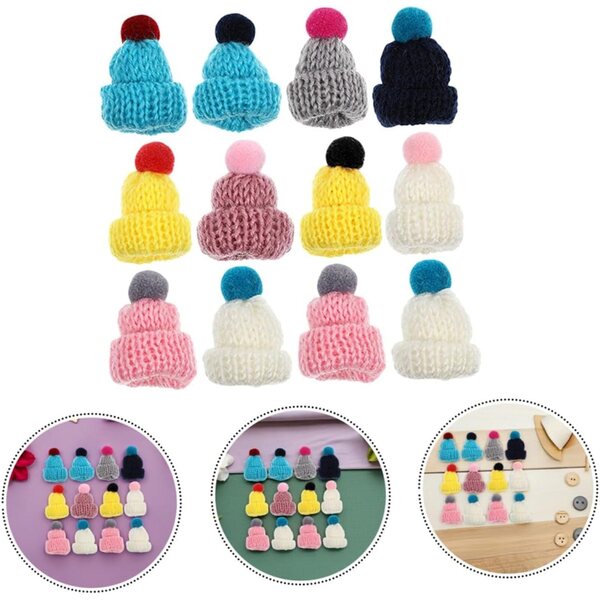 12 Cappellini Miniatura Colorati in Maglia per Decorazioni, Feste e Gioielli Creativi
