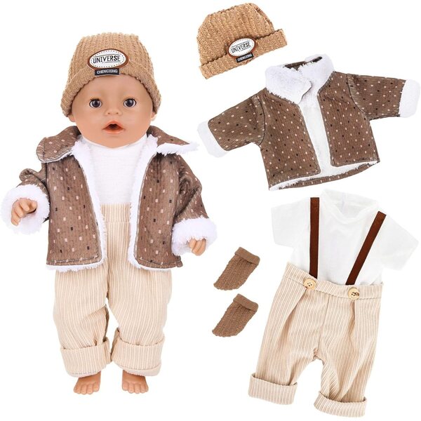 Vestiti invernali per bambole 30-45 cm, set 4 pezzi con cappotto, salopette, cappello e calzini