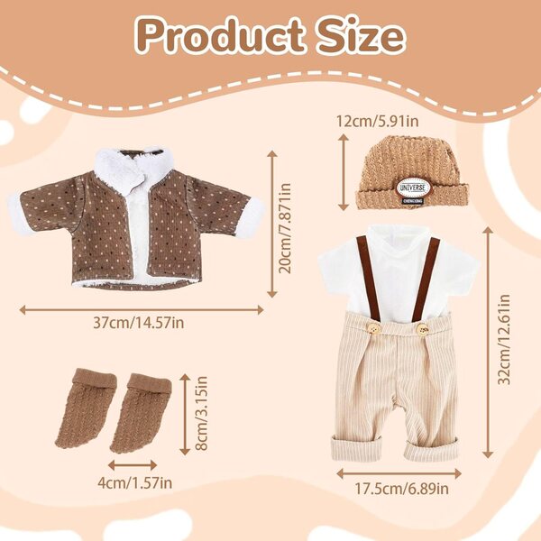Vestiti invernali per bambole 30-45 cm, set 4 pezzi con cappotto, salopette, cappello e calzini