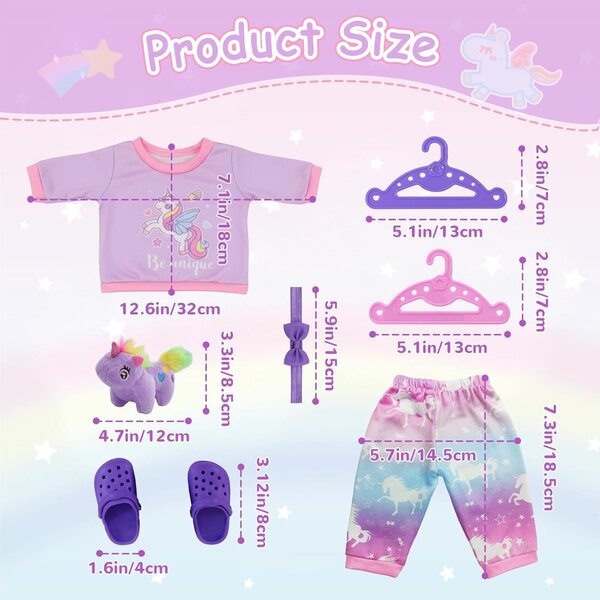 Bekleidungsset für Puppen 30-45 cm 7-teilig Lila mit Pony und Zubehör