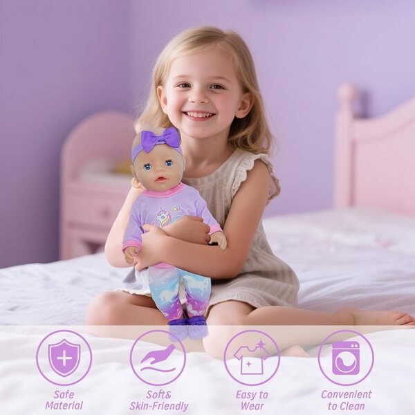 Bekleidungsset für Puppen 30-45 cm 7-teilig Lila mit Pony und Zubehör