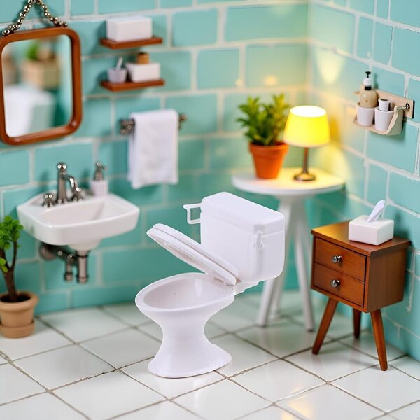 1:12 Miniatur-Toilette aus weißem Kunststoff für Puppenhäuser und realistische Dekorationen