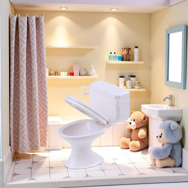 1:12 Miniatur-Toilette aus weißem Kunststoff für Puppenhäuser und realistische Dekorationen