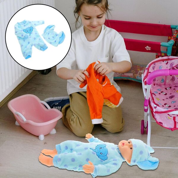 Babyblauer Plüsch-Einteiler für Puppen – weicher und leicht zu wechselnder Pyjama