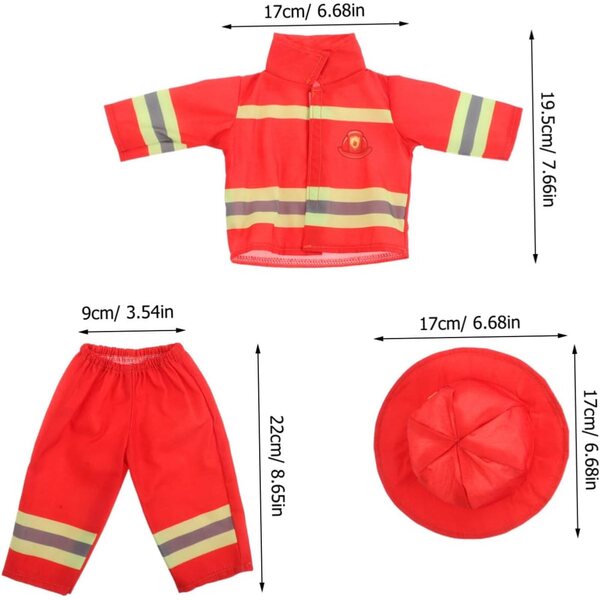 Vaguelly Costume da Pompiere per Bambole 43 cm con Casco e Pantaloni Resistenti
