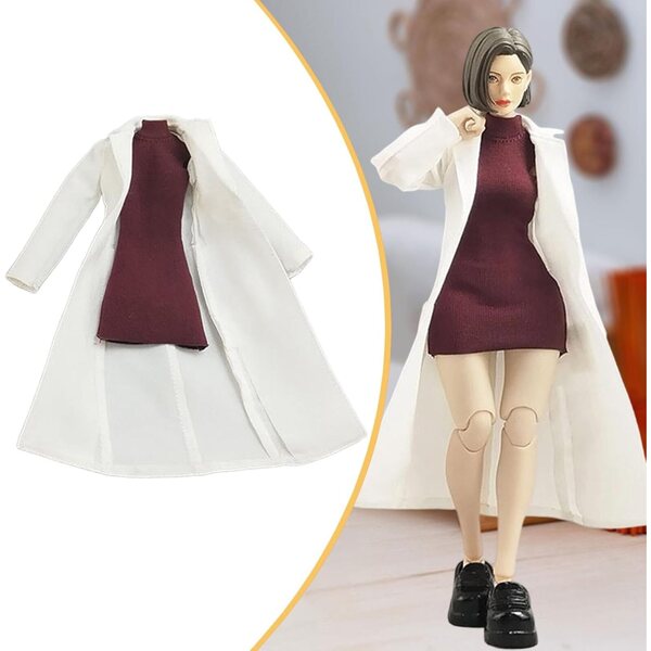 Elegantes rotes ärmelloses Minikleid für 6-Zoll-Puppen mit weißem Mantel