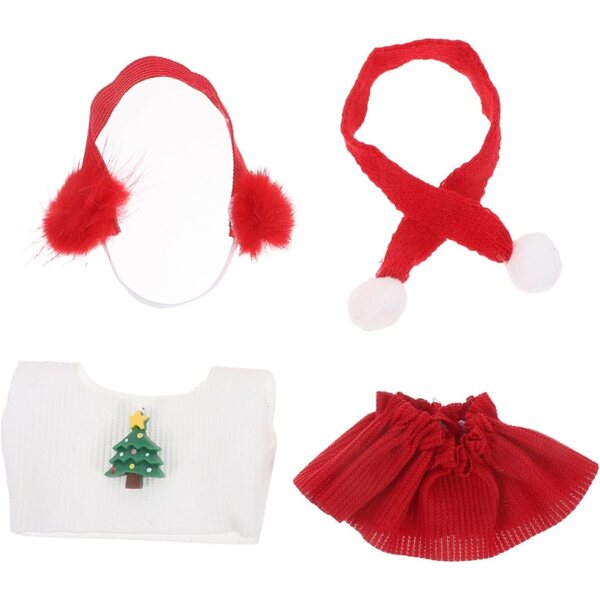 BESPORTBLE Set Vestiti Natale per Bambole con Sciarpa, Paraorecchie, Top e Gonna Rossa