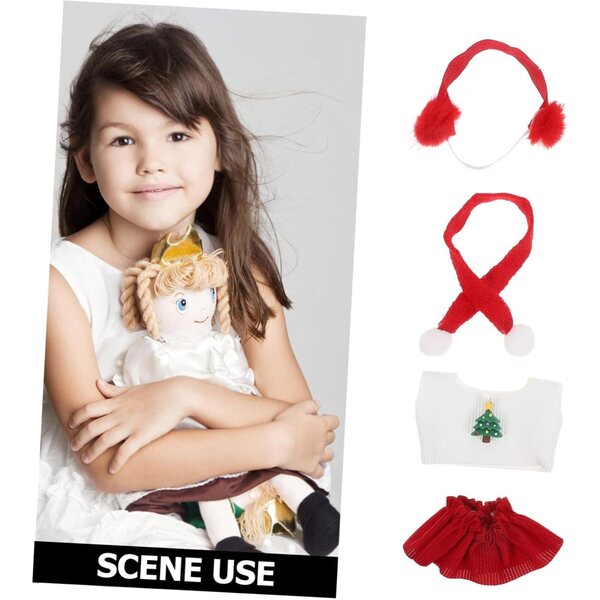 BESPORTBLE Set Vestiti Natale per Bambole con Sciarpa, Paraorecchie, Top e Gonna Rossa