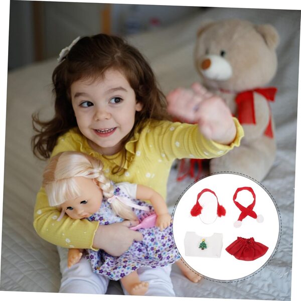 BESPORTBLE Set Vestiti Natale per Bambole con Sciarpa, Paraorecchie, Top e Gonna Rossa