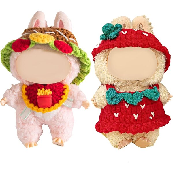 Set 2 pezzi abiti fatti a mano per bambole 17 cm tema hamburger e fragola