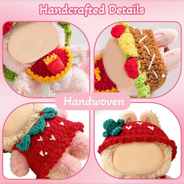 Set 2 pezzi abiti fatti a mano per bambole 17 cm tema hamburger e fragola