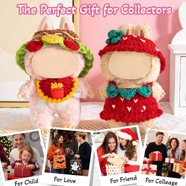 Set 2 pezzi abiti fatti a mano per bambole 17 cm tema hamburger e fragola