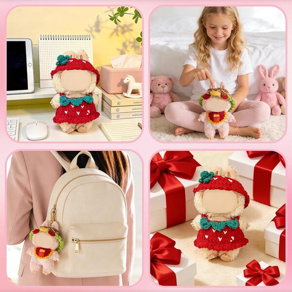Set 2 pezzi abiti fatti a mano per bambole 17 cm tema hamburger e fragola