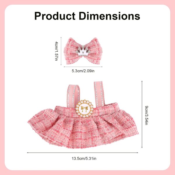 Rosa Puppenkleidungsset für 17 cm mit Rock und Kopfschmuck, weiches und widerstandsfähiges Zubehör