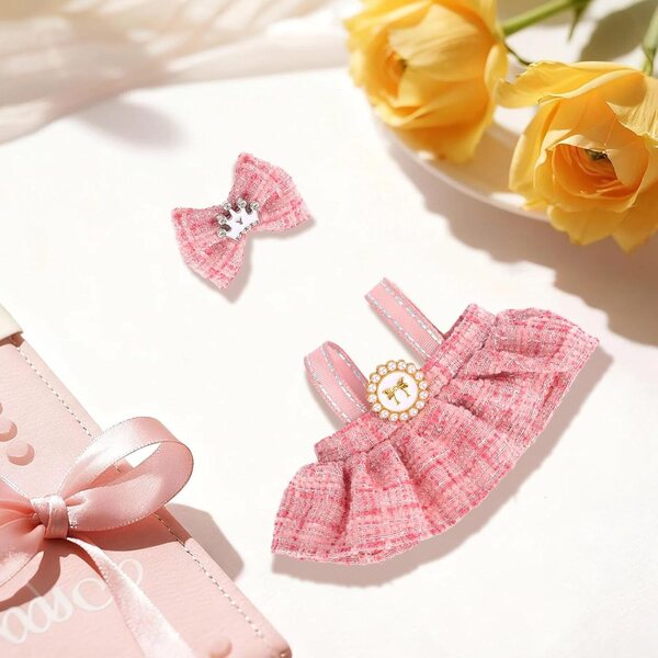 Rosa Puppenkleidungsset für 17 cm mit Rock und Kopfschmuck, weiches und widerstandsfähiges Zubehör