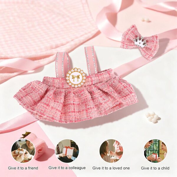 Rosa Puppenkleidungsset für 17 cm mit Rock und Kopfschmuck, weiches und widerstandsfähiges Zubehör
