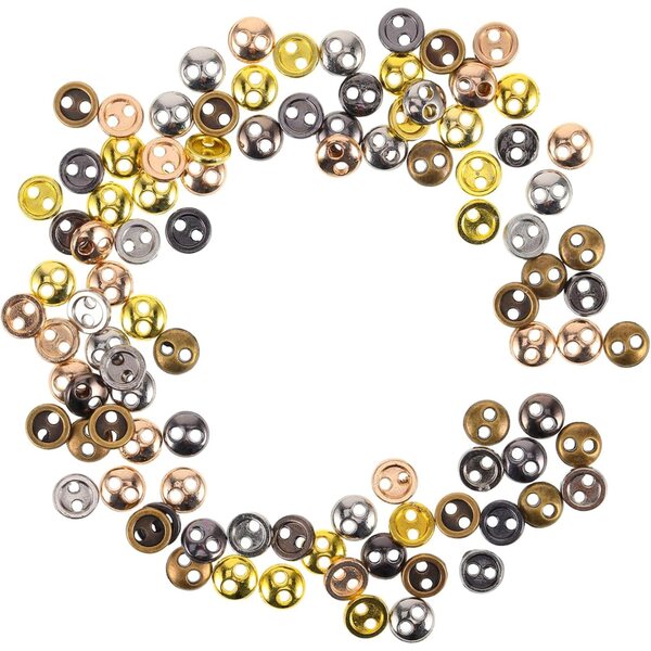 100 Mini Bottoni Rotondi in Metallo Retrò per Bambole, Cucito e Scrapbooking