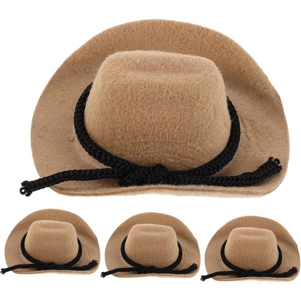 4 Mini Cappelli Cowgirl Western Floccati Beige per Bambole e Decorazioni Creative