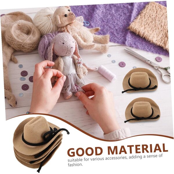 4 Mini Cappelli Cowgirl Western Floccati Beige per Bambole e Decorazioni Creative