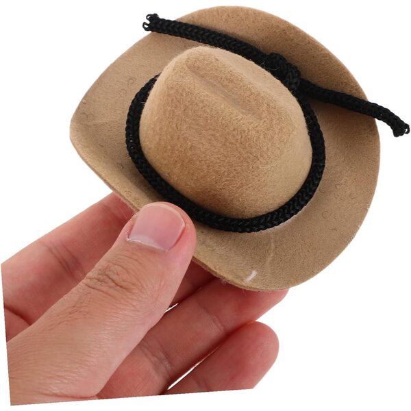 4 Mini Cappelli Cowgirl Western Floccati Beige per Bambole e Decorazioni Creative