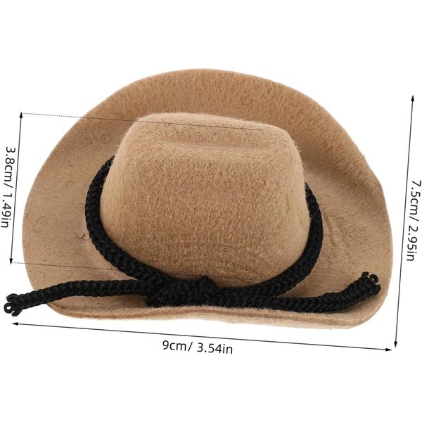 4 Mini Cappelli Cowgirl Western Floccati Beige per Bambole e Decorazioni Creative