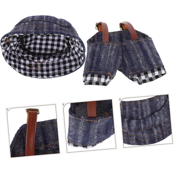 Set vestiti per bambole fai da te in denim vintage con cappello e pantaloni