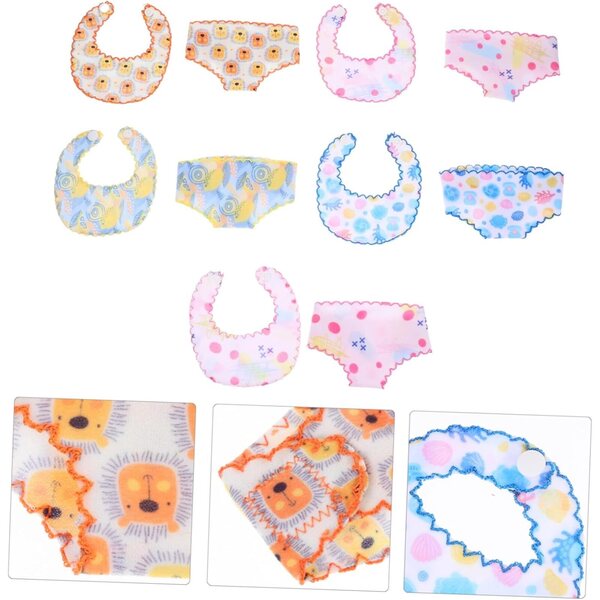 Set 5 Biancheria Intima e Bavaglini Colorati per Bambole - Accessori Tessuto Riutilizzabili