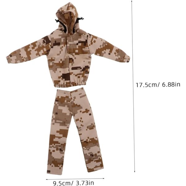 WOONEKY Militaire kleding voor 12 inch pop met camouflagehoodie en schoenen