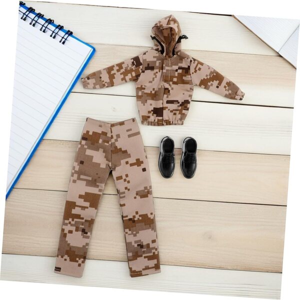 WOONEKY Militaire kleding voor 12 inch pop met camouflagehoodie en schoenen
