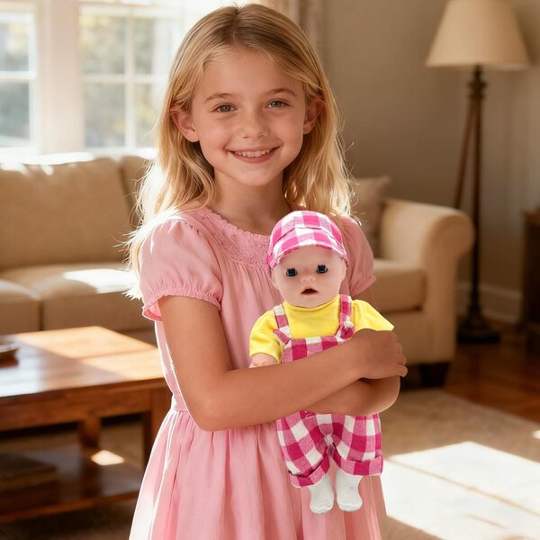 Set mit 5 Kleidungsstücken für 35–45 cm große Puppen mit rot kariertem Overall und weichen und sicheren Accessoires