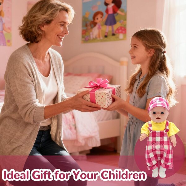 Set mit 5 Kleidungsstücken für 35–45 cm große Puppen mit rot kariertem Overall und weichen und sicheren Accessoires
