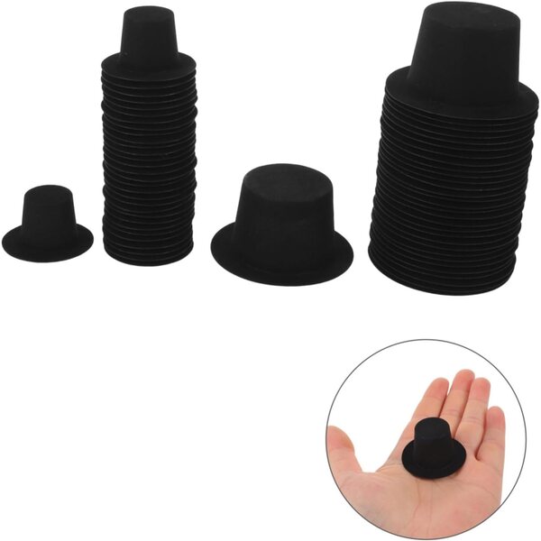 HEMOTON 60 Mini Cappelli Formali Neri per Bambole e Scenografie Natalizie