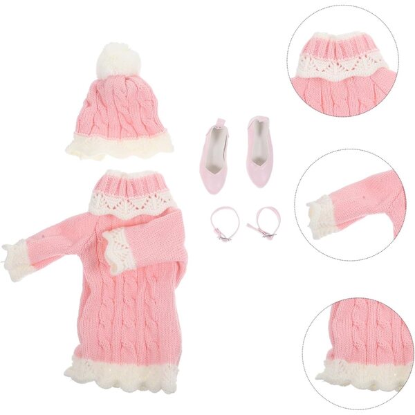 ERINGOGO Set Vestiti Invernali Bambole 60 cm con Maglione, Cappello e Scarpe Rosa