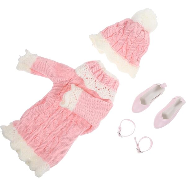 VICASKY Winterkleidungsset für 60 cm große Puppen mit rosa Pullover, Mütze und Schuhen