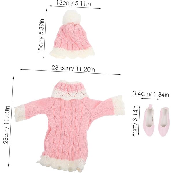 VICASKY winterkledingset voor pop van 60 cm met roze trui, muts en schoenen