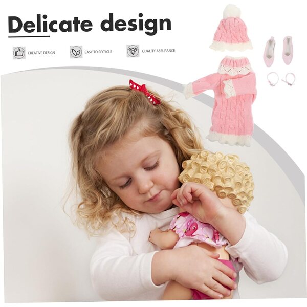 VICASKY winterkledingset voor pop van 60 cm met roze trui, muts en schoenen