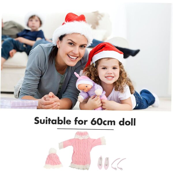 VICASKY winterkledingset voor pop van 60 cm met roze trui, muts en schoenen