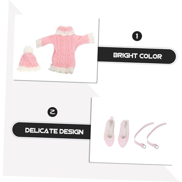 VICASKY winterkledingset voor pop van 60 cm met roze trui, muts en schoenen