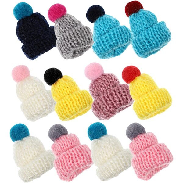 BESTonZON 12 Mini Cappellini in Lana per Bambole e Decorazioni Natalizie Colorate