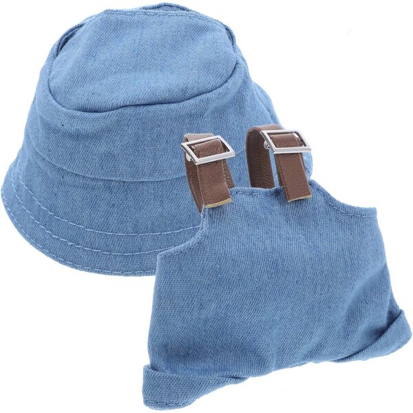 Costume Miniatura Bambole con Cappello Blu e Salopette Coordinata per Gioco Creativo