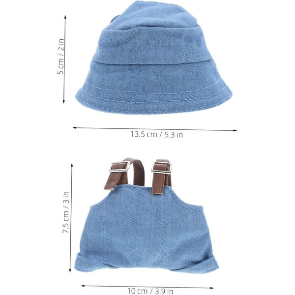 Costume Miniatura Bambole con Cappello Blu e Salopette Coordinata per Gioco Creativo