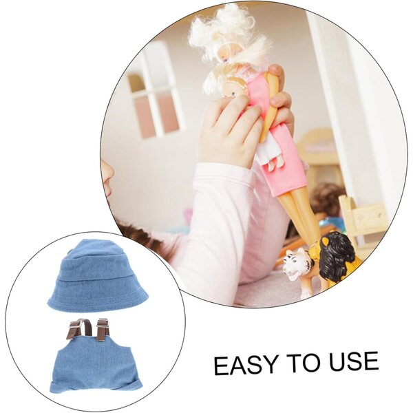 Costume Miniatura Bambole con Cappello Blu e Salopette Coordinata per Gioco Creativo