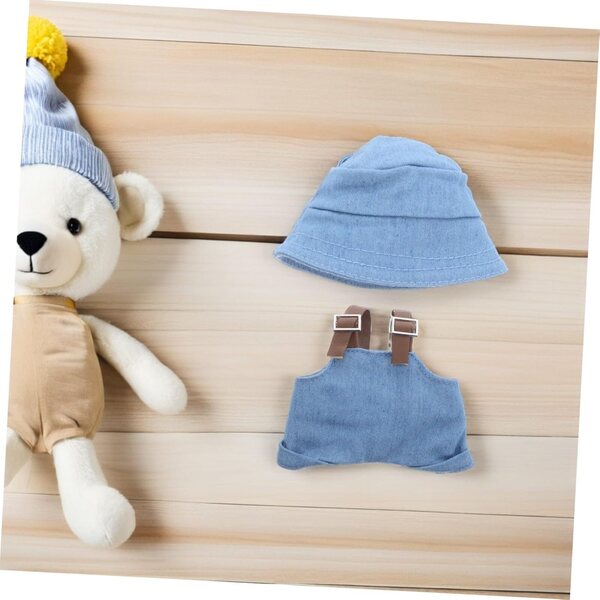 Costume Miniatura Bambole con Cappello Blu e Salopette Coordinata per Gioco Creativo