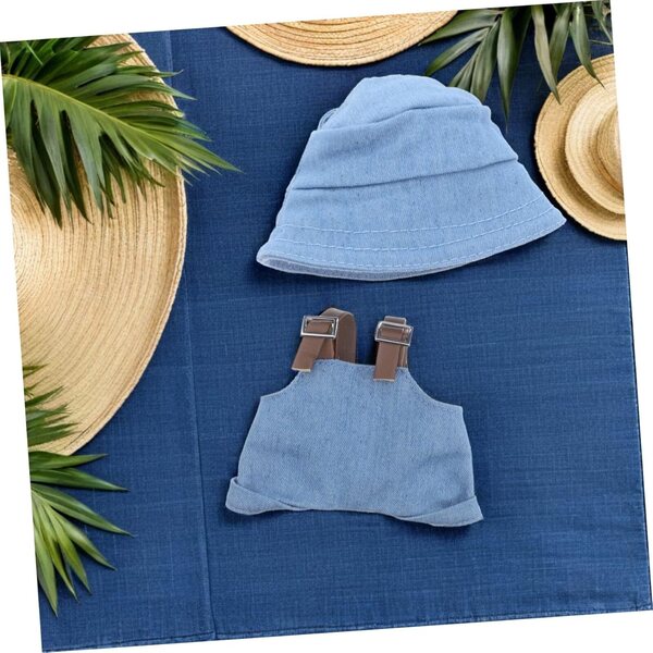 Costume Miniatura Bambole con Cappello Blu e Salopette Coordinata per Gioco Creativo