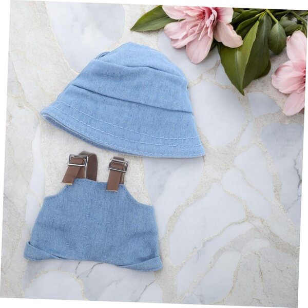 Costume Miniatura Bambole con Cappello Blu e Salopette Coordinata per Gioco Creativo