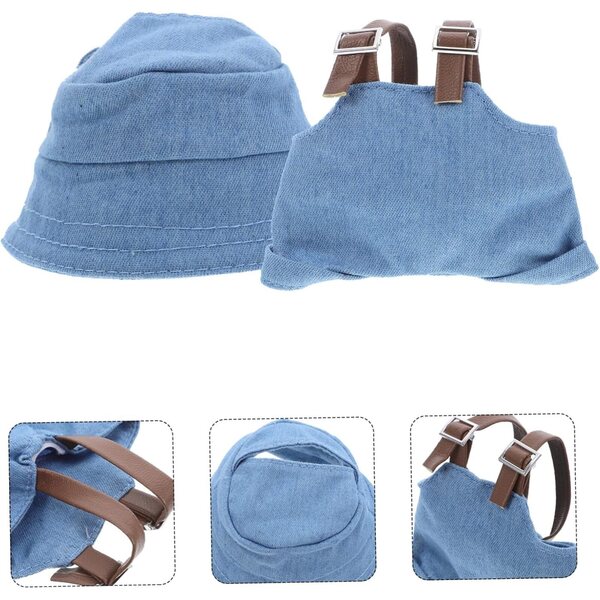 Costume Miniatura Bambole con Cappello Blu e Salopette Coordinata per Gioco Creativo
